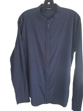 Lagerfeld Men's Zip Front Long Sleeve Mandarin Neckline Shirt Navy Blue - Large